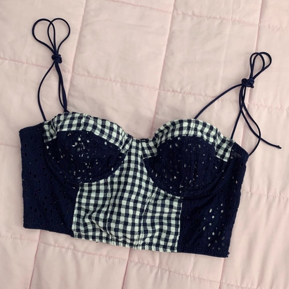 Urban Outfitters Navy and White Checkered Crop Top